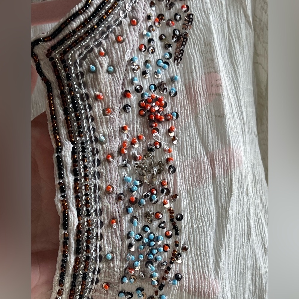 NWT Monique Leshman 100% Silk Southwestern Transparent Embellished Tunic - Picture 2 of 16